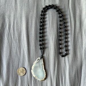 Black Beaded Necklace with Agate Pendant
